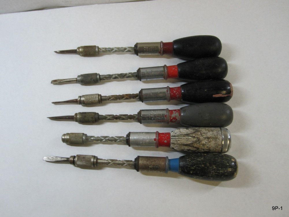 Assortment of 10 Vintage Push Drills & Various Bits