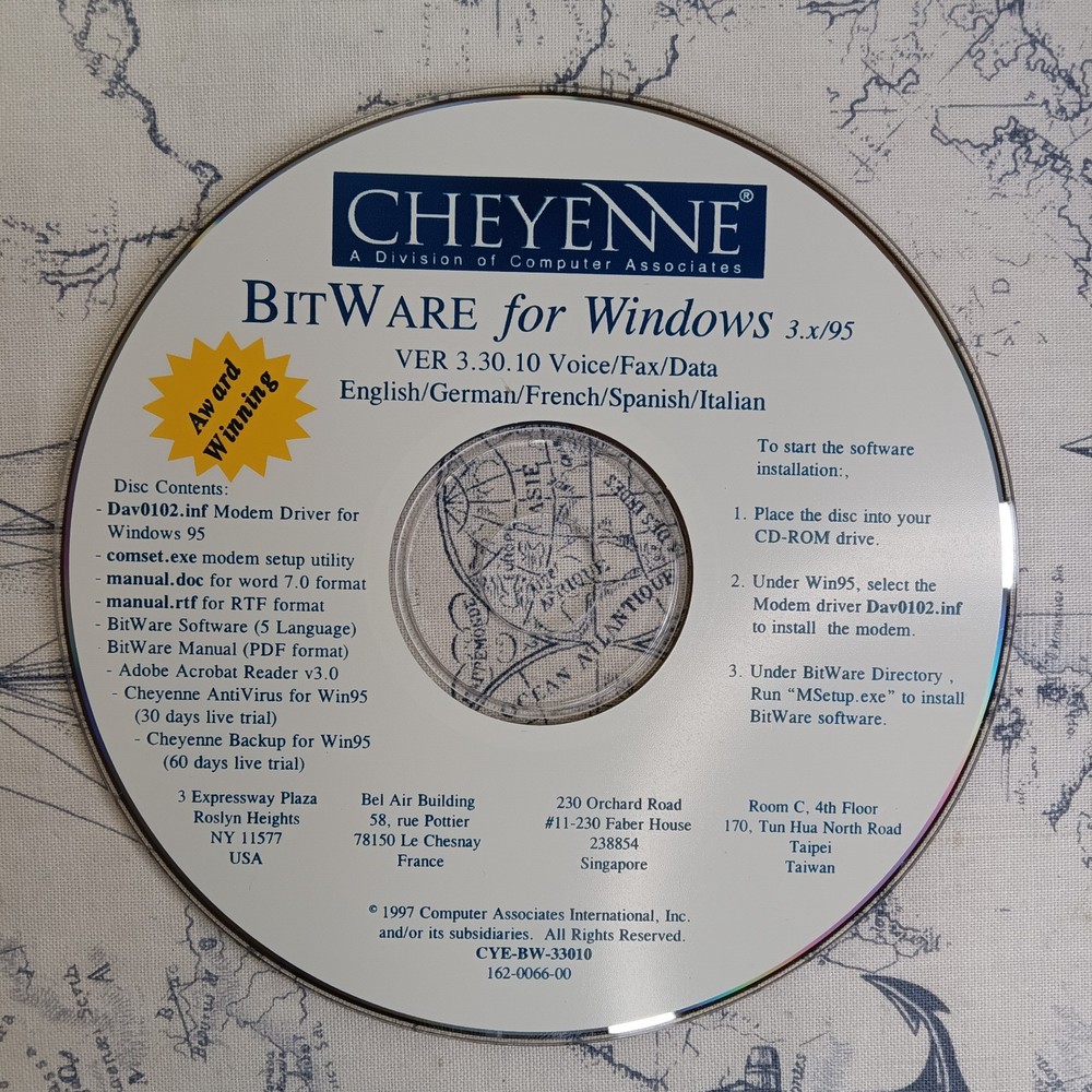 Cheyenne BitWare For Windows 3.1 95 Ver. 3.30.10 Software & Driver CD-ROM 1997