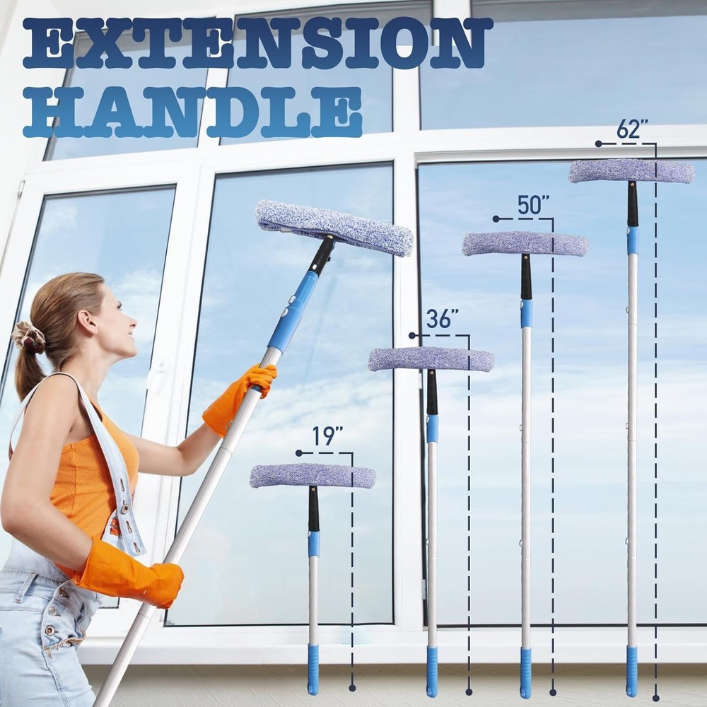 Effortless Clean Squeegee Kit with Adjustable Pole & Microfiber Cloths Inside