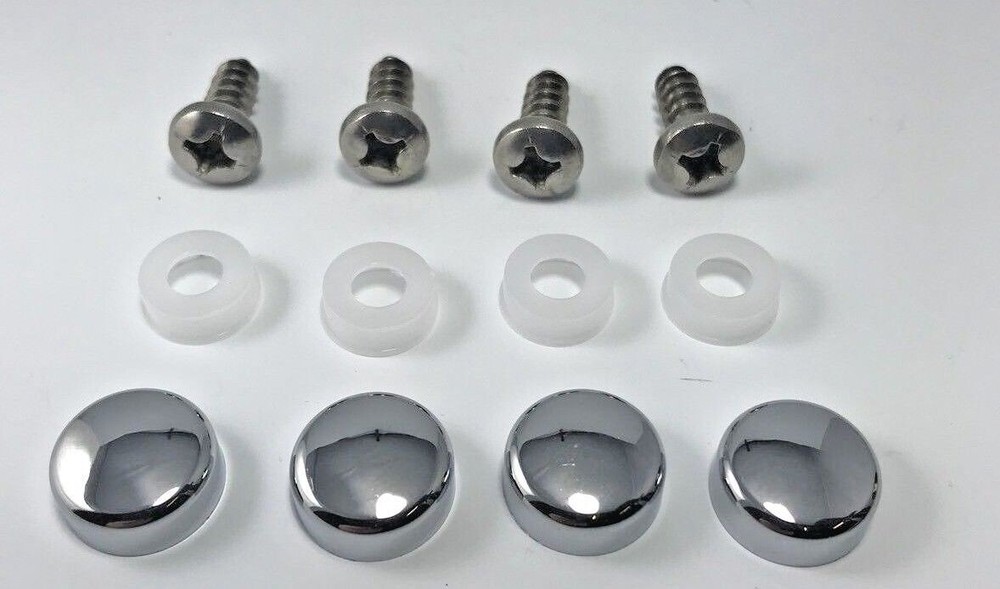 (Set/4) License Plate Chrome Caps / Covers & Screws