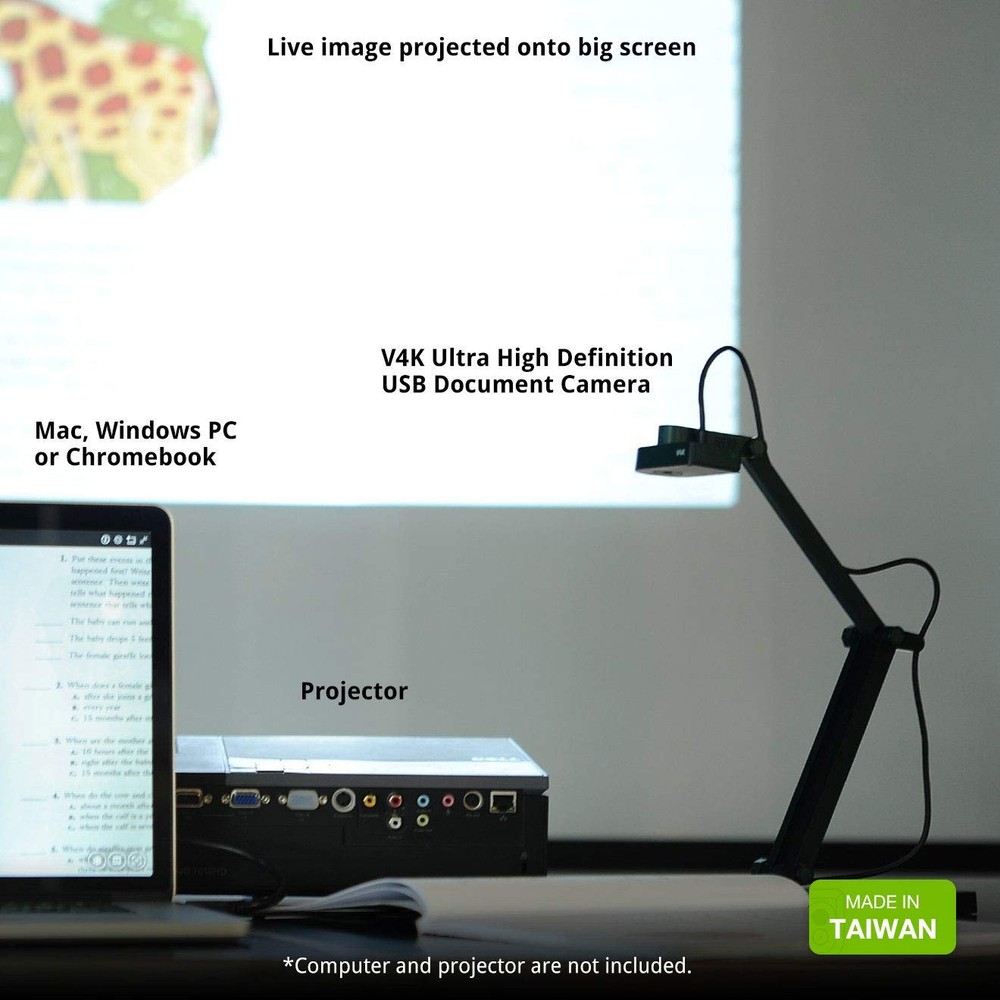 V4K Ultra High Definition 8MP USB Document Camera — Mac OS, Windows, Chromebook