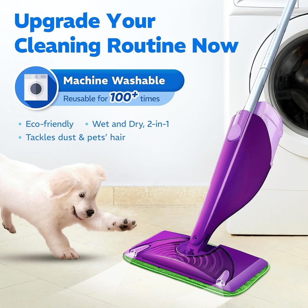 4 Pack Reusable Microfiber Mop Pads for WetJet & Flat Mops Green