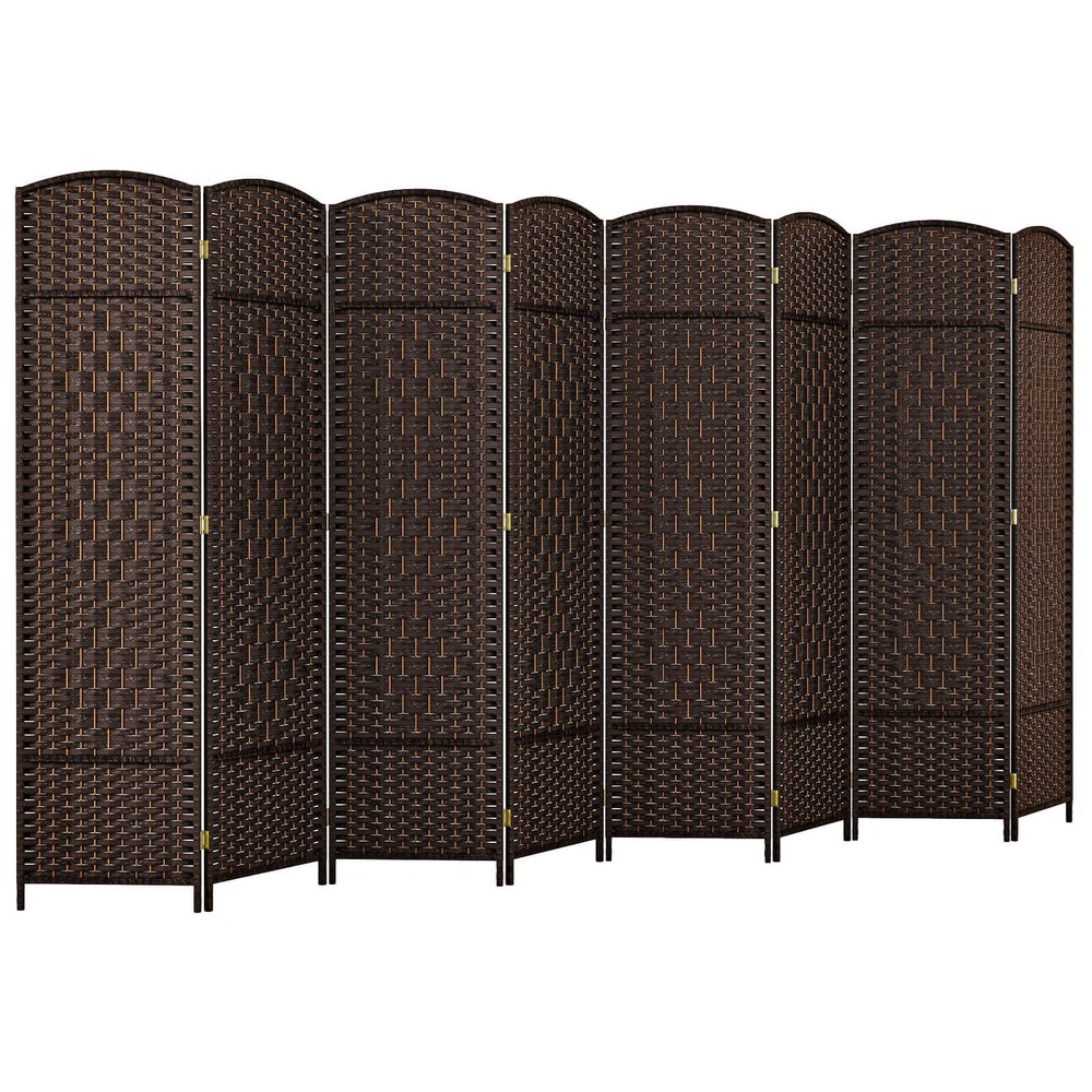 8-Panel Room Divider 6 FT Tall Folding Privacy Screen w/Solid Wood Frame
