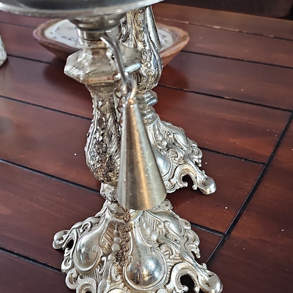 Silverplate Baroque & Rococo Candlesticks Pair with Candle Snuffers