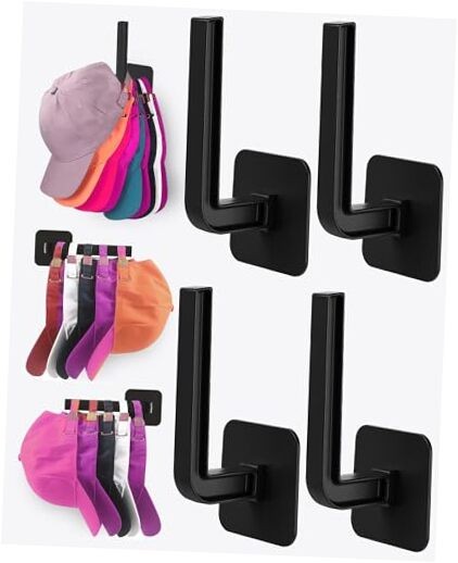 Hat Rack for Hat Storage (4-Pack), Multi-Purpose Hat Organizer, Black 4-pack