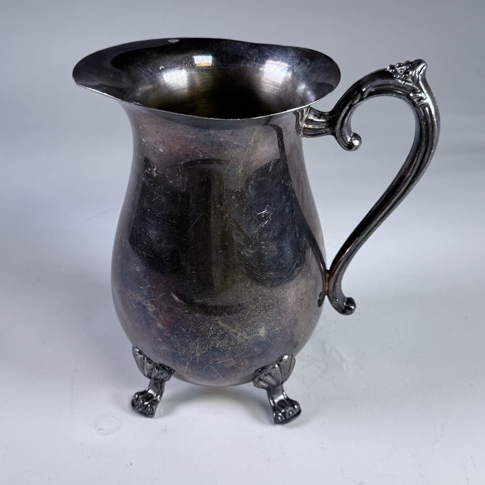 Vintage Leonard Silverplate Water Pitcher Paw Feet Scroll Handle