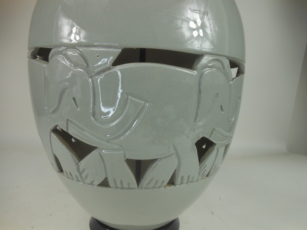 Vintage Large Elephant Grey Table Lamp 2 Way Light Up Base Retro MCM