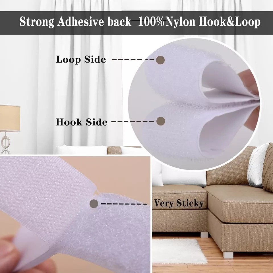 30Ft x 1 Inch Heavy Duty Hook and Loop Strips with Adhesive - Double Rolls, Self