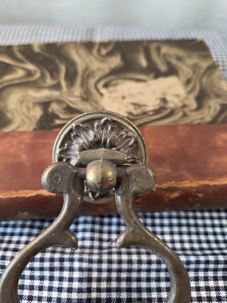 Antique French Victorian Style Brass Drawer Pull Intricate Scrollwork