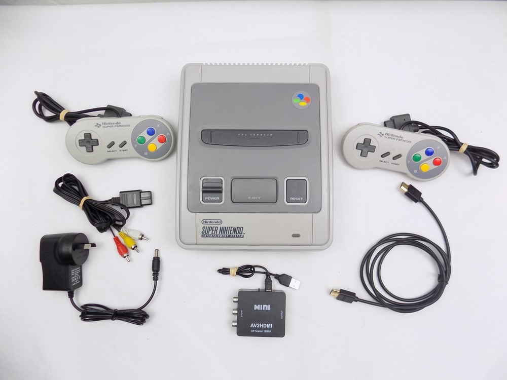 Super Nintendo / SNES Console + HDMI Converter + 2x Controllers Bundle