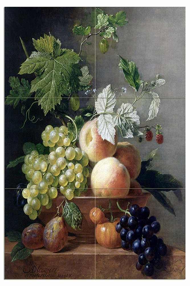 Tile Mural Grapes Peaches Plum Gooseberry Kitchen Wall Backsplash Marble Ceramic