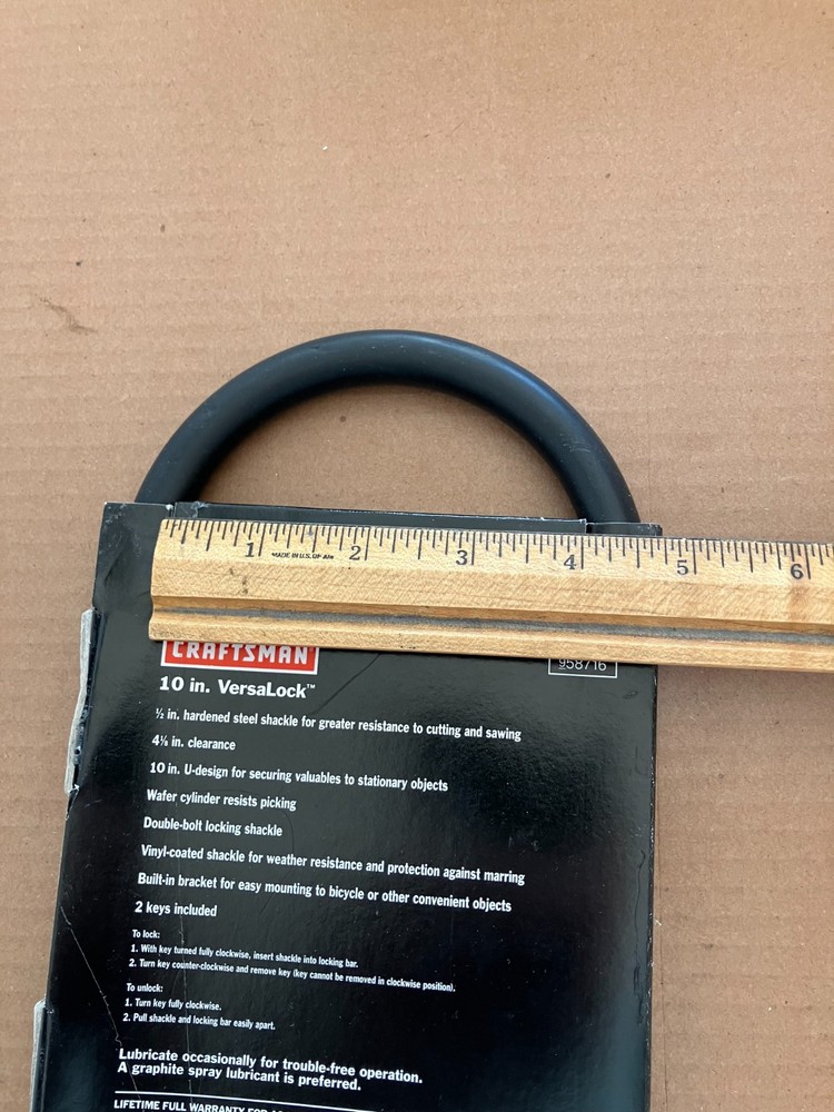 Craftsman 10" Versalock Bike Lock NOS
