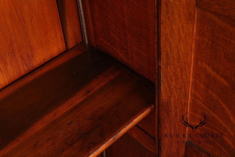 Antique Solid Oak Single Door Paneled Wardrobe