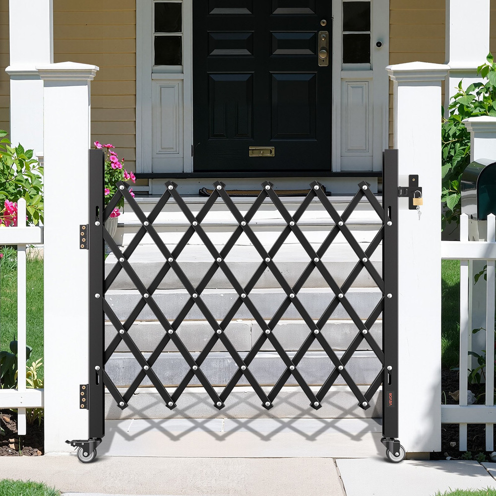 VEVOR Single Folding Security Gate Lockable, 43"W x 52"H w/ Wheels