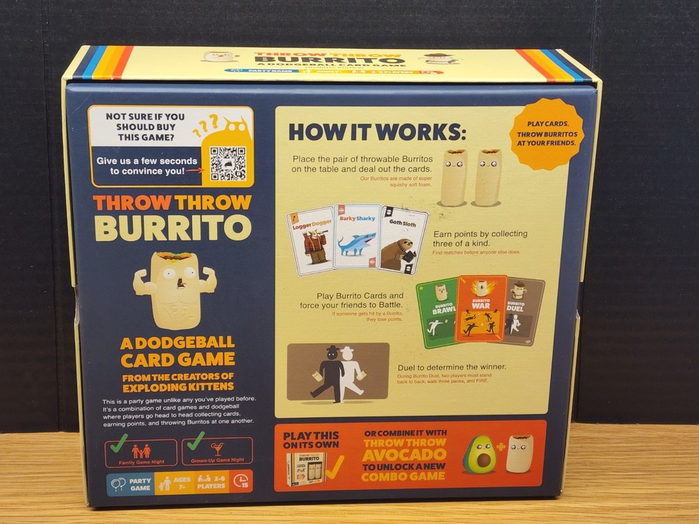 Throw Throw Burrito Dodgeball Card Game 2024 Exploding Kittens EUC Complete