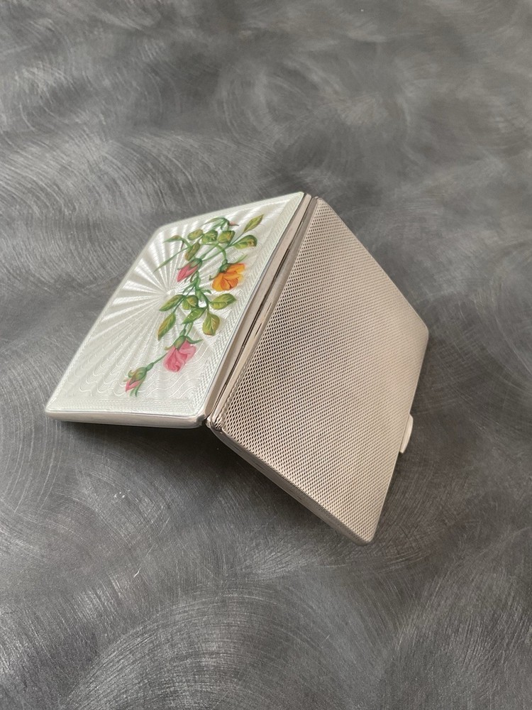 SUPERB SOLID SILVER ENGLISH HALLMARKED ENAMEL CIGARETTE CASE JOSEPH GLOSTER 1950