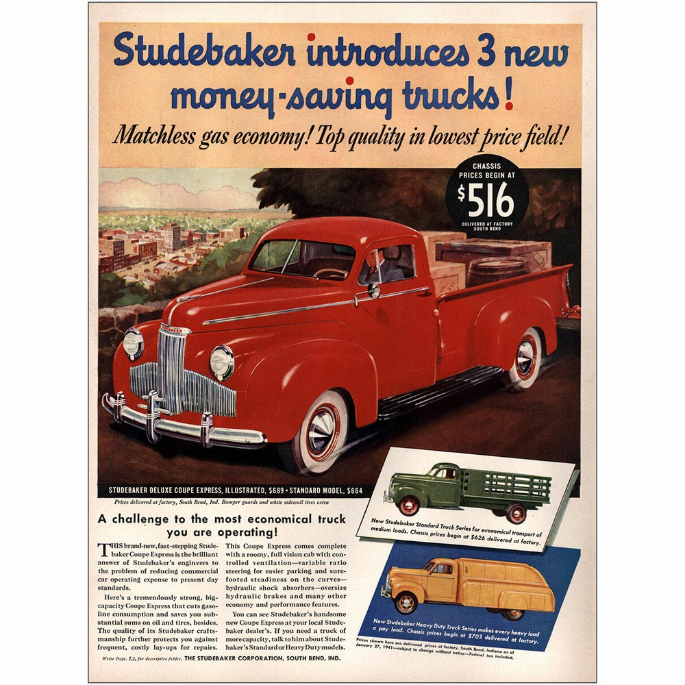 1941 Studebaker: Money Saving Trucks Vintage Print Ad