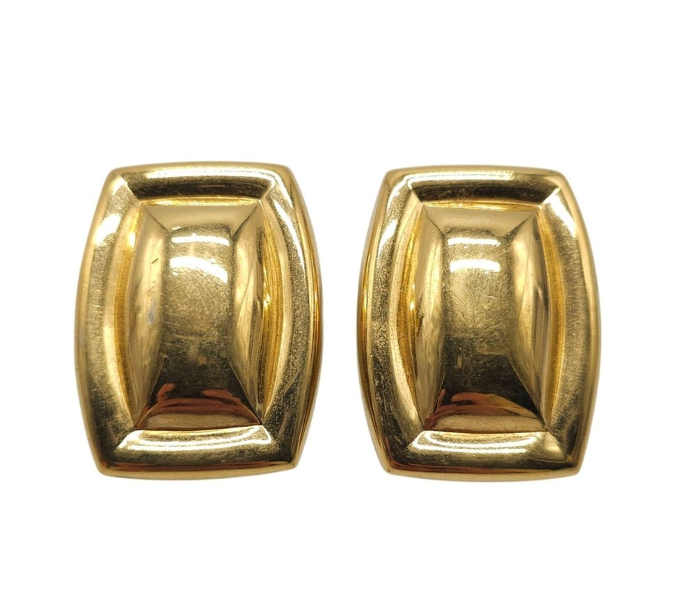 Vintage Monet Large Gold Tone Rectangular Clip On Earrings