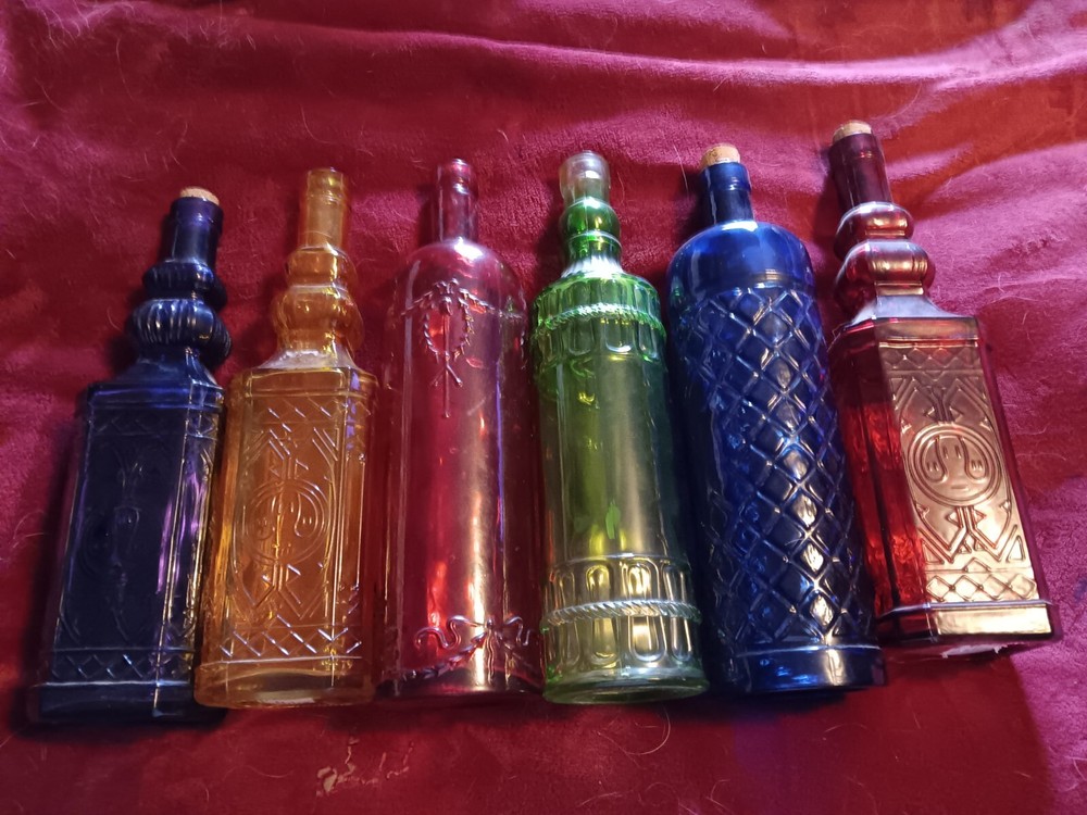 Vintage colored glass bottles