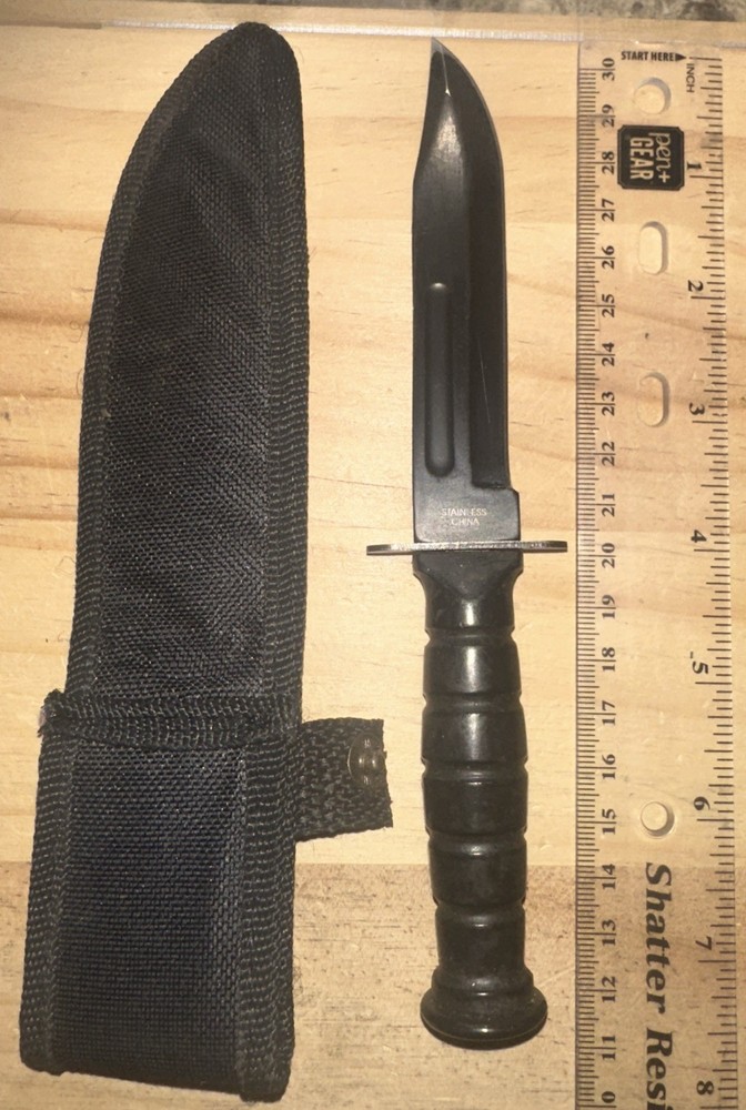 FIXED-BLADE SURVIVAL KNIFE | 7.5" Small Black Rubber Handle Tactical Combat