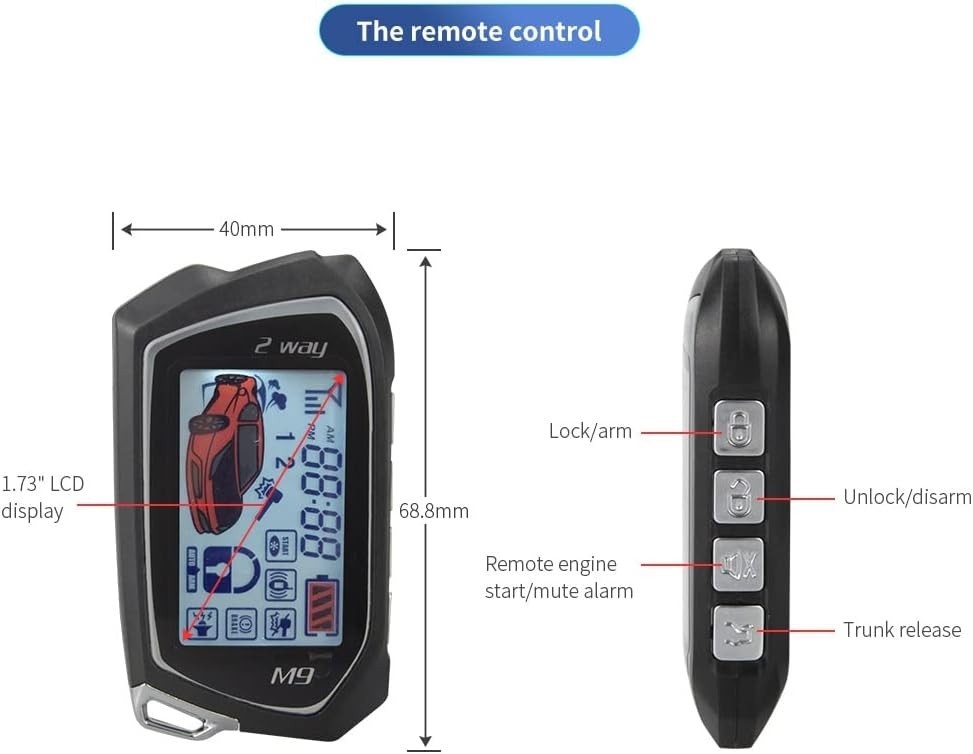 SR 2 Way Car Alarm Security Kit with LCD Pager Display Push Start Button Remo...