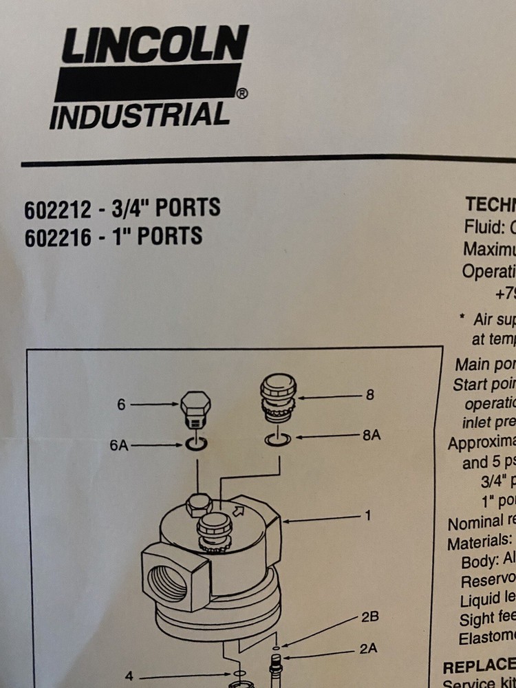 LINCOLN INDUSTRIAL HIGH CAPACITY LUBRICATOR/FILTER/REGULATOR 602012, ………..602017