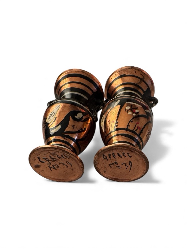 2 Copper Vases Hand -Painted Made In Greece Made.