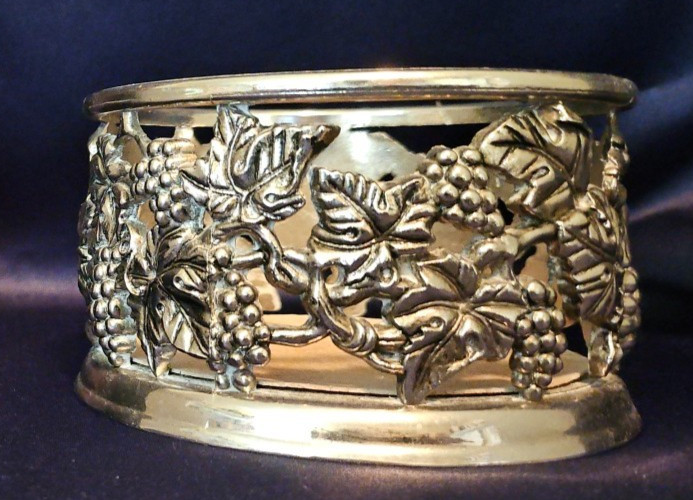Vintage Silver Plated Wine Bottle Coaster with Grape on the Vine Pattern