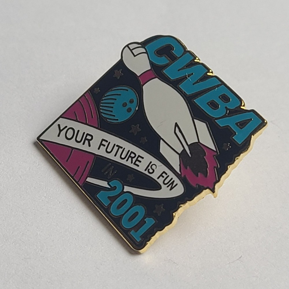 CWBA "Your Future Is Fun In 2001" Bowling Space Rocket Enamel Lapel Pin