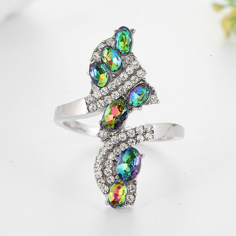 925 Sterling Silver Rainbow Mystical Fire Topaz Wedding Engagement Ring Size 9