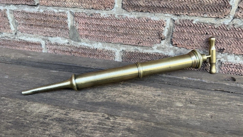 Antique 16” Solid Brass Fire Place Smoking Pump Fireside Accessory Vintage Tool