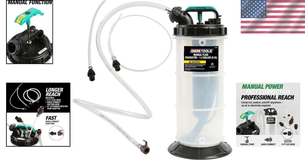 Portable Oil Extractor Pump, 5ft Hose, 2 Adapters