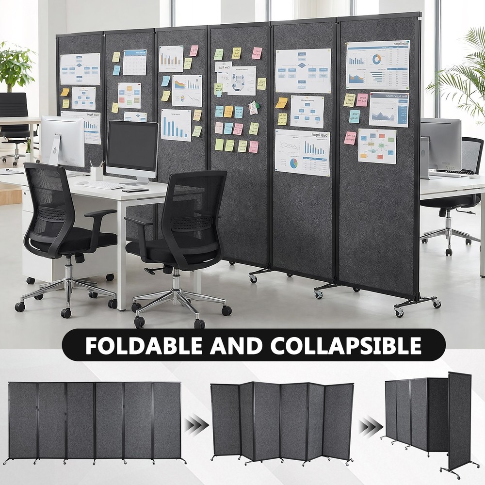 Rolling Privacy Room Divider 6 Panel Privacy Panel Partition for Home Dorm Decor