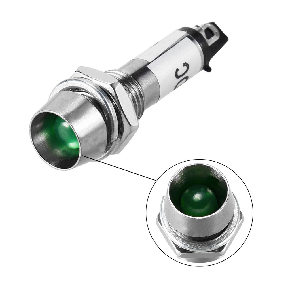 6pcs Indicator Light DC 12V Green Metal Shell Panel Mount 5/16" 8mm