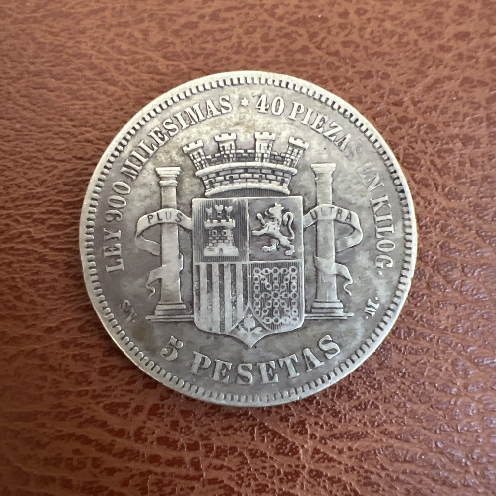 1870 Silver 5 Peseta Coin