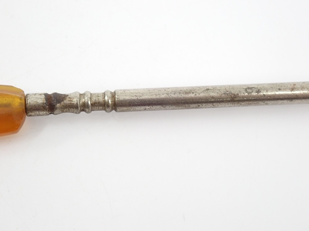 Vintage 1920s Celluloid Handle Buttonhook Amber & Cream Marbled Vanity Tool
