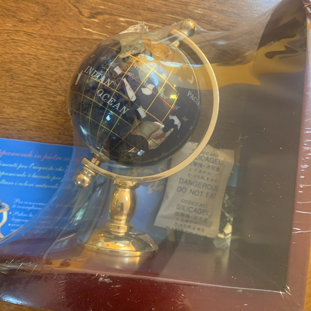 New CLASSIC TREASURES Blue Lapis Gemstone Globe Bookends w/ Solid Brass Stands