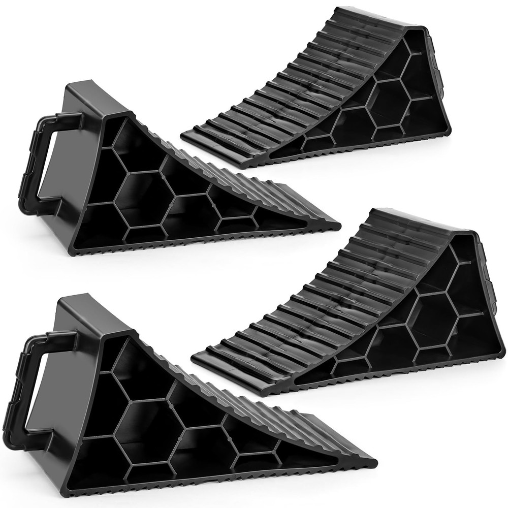 4 Pack Strong Wheel Chocks  with Handles for RV Trailer Camper Car Truck Tire