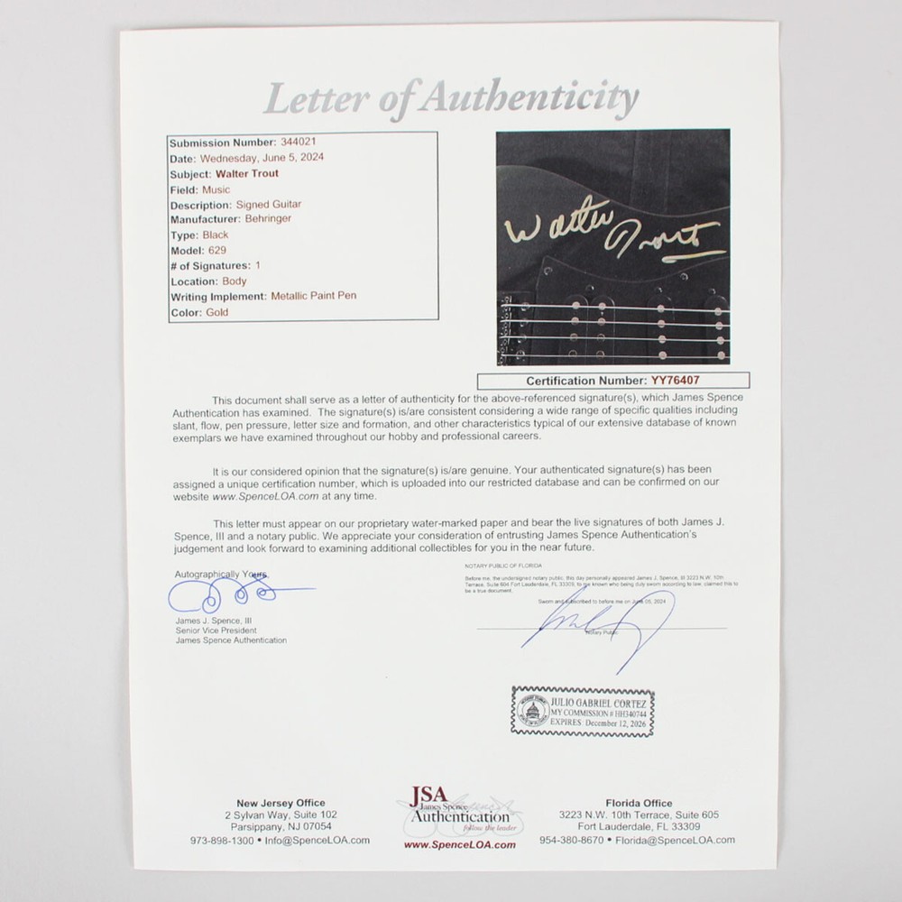 Walter Trout Blues Singer Signed Guitar - COA JSA
