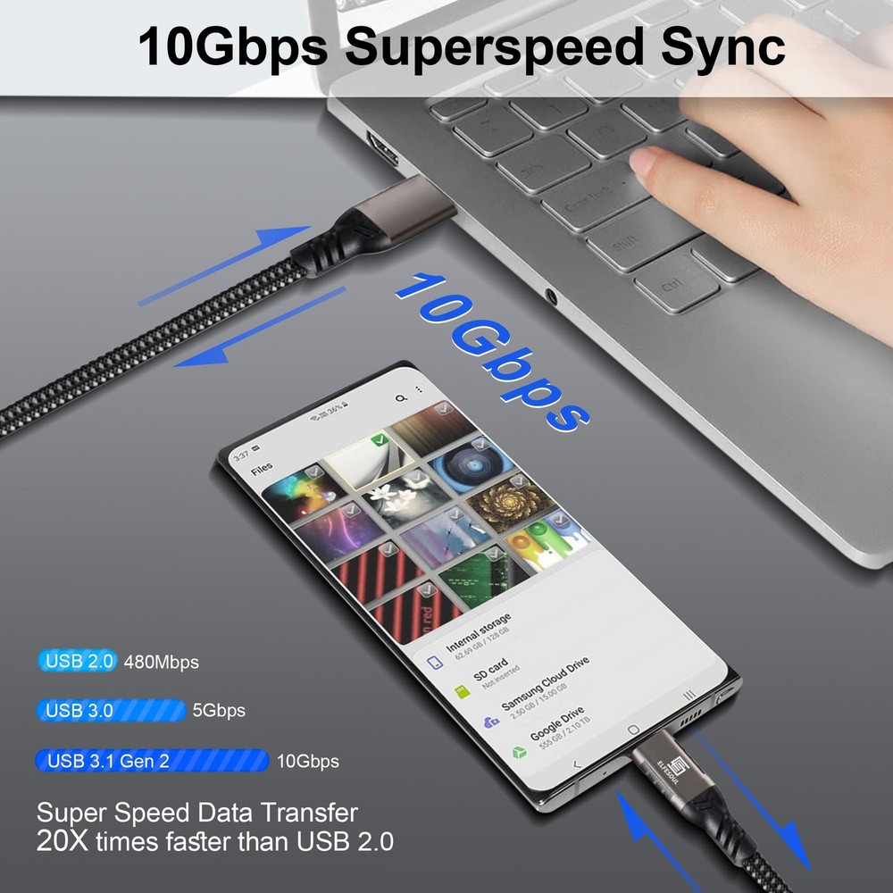 USB C Cable 6.6ft, USB-A to USB-C 3.1 3.2 Black(1-Pack)