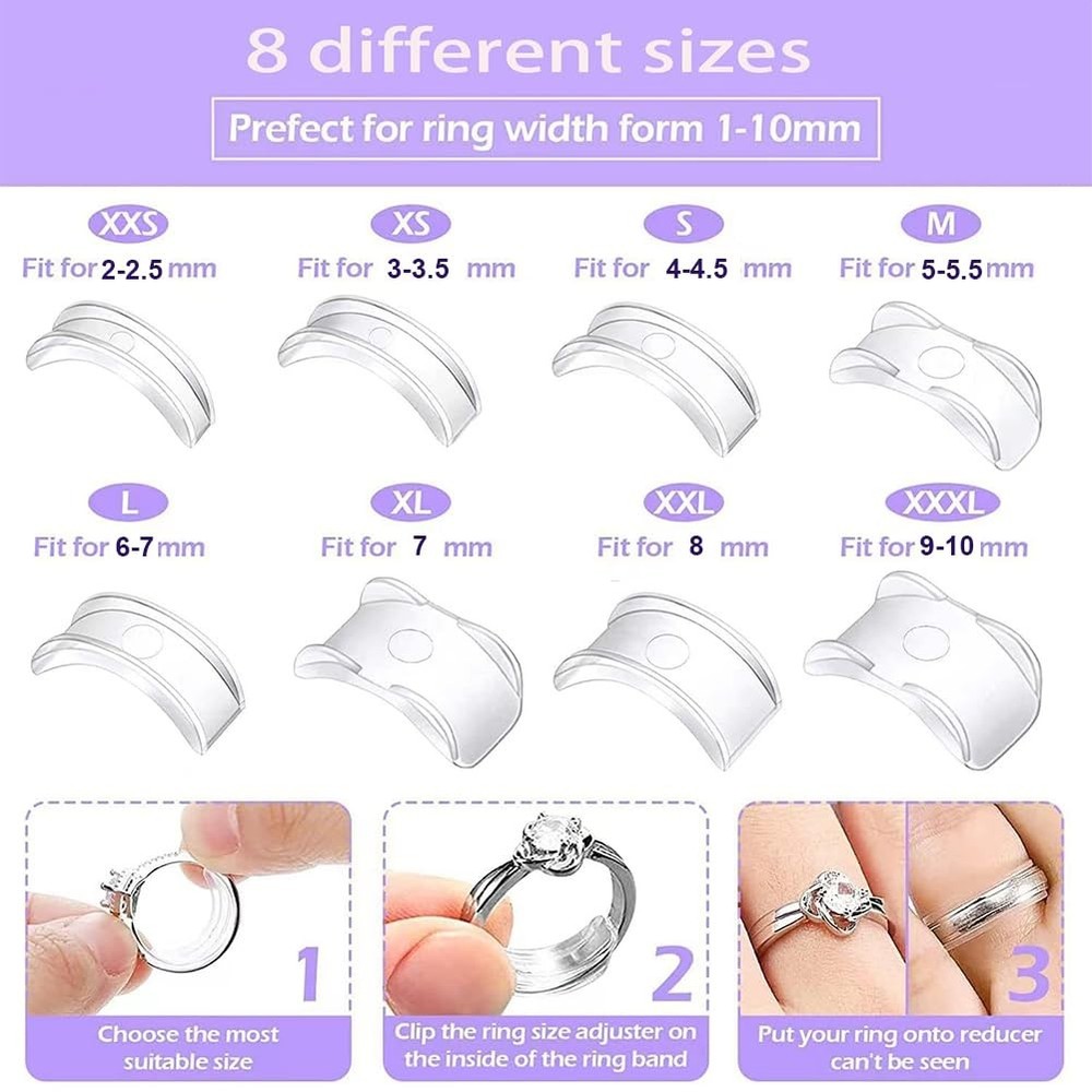 Ring Sizer Adjuster for Loose Rings,8pcs Different Sizes Invisible clear