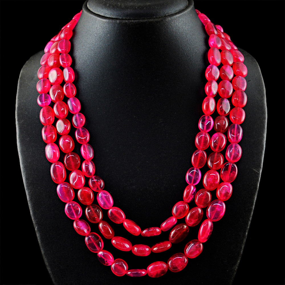 815.50 Cts Earth Mined ENHANCED Ruby Oval Shape Beads Handmade Necklace (DG)