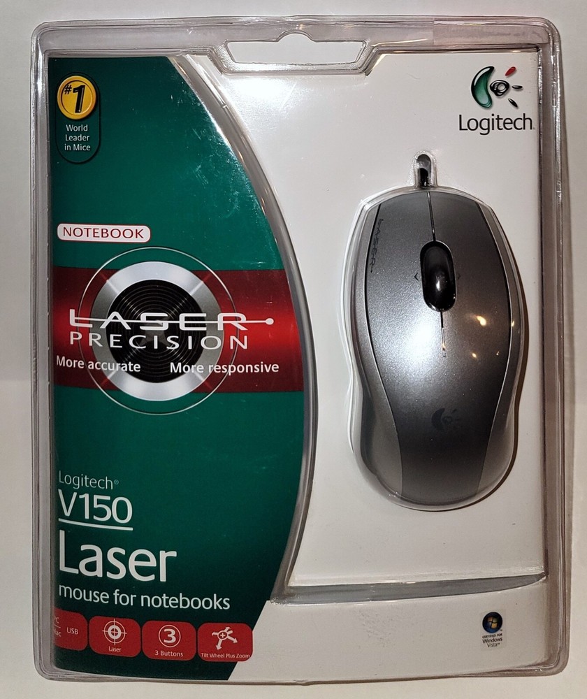 (New Sealed) LOGITECH V150 Laser Mouse Notebook 3 Button Scroll Wheel USB PC MAC