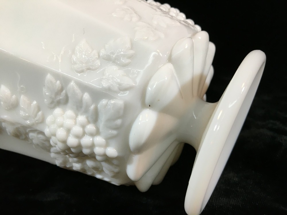 White Milk Glass Footed Planter Grape Pattern