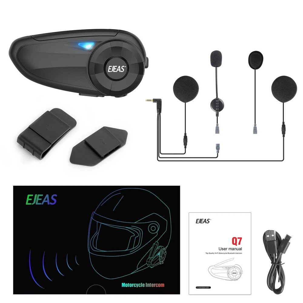 EJEAS Q7 Bluetooth Riding Motorcycle Intercom with Headset EUC Handle. New