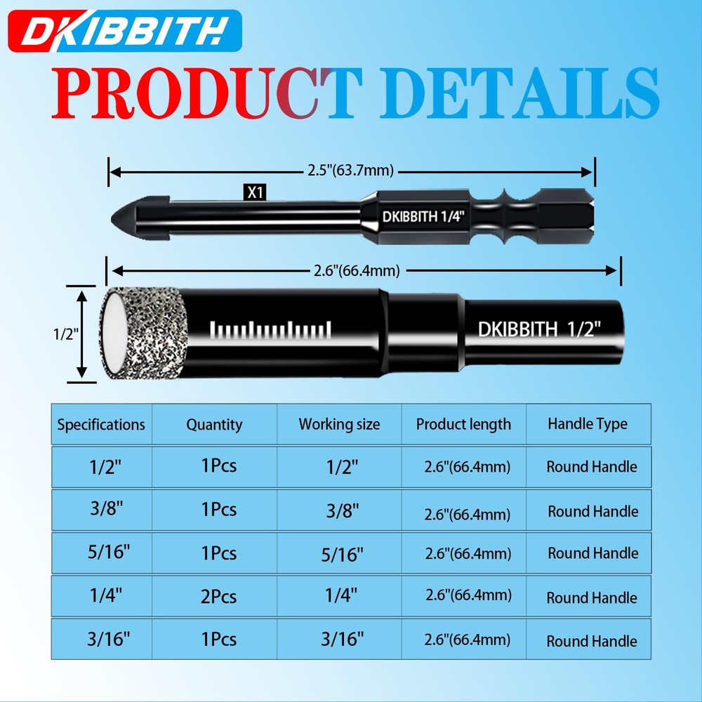 DKIBBITH 7 Pack Dry Diamond Drill Bits & Tile 7 Pcs