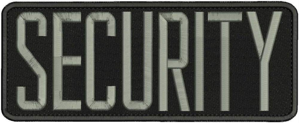 SECURITY EMBROIDERY PATCH 4X11 HOOK   ON BACK BLACK/GRAY