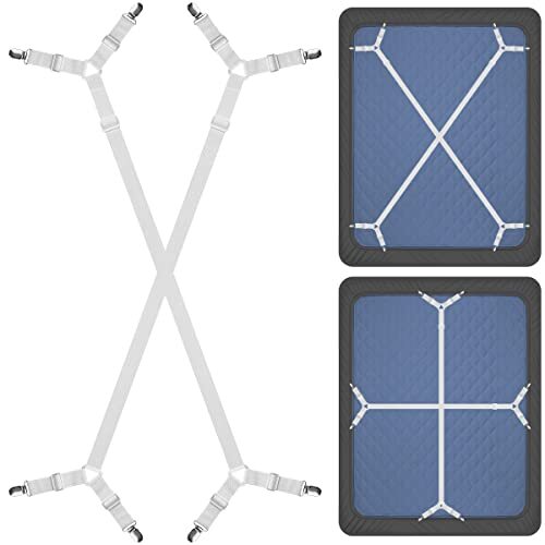 Adjustable Bed Sheet Holder Straps Sheet Stays Keepers w/ Elastic Bands & Clips