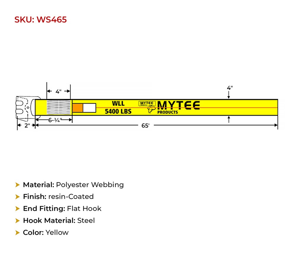 (10 Pack) 4"x65' Winch Straps w/flat hook, WLL 5400 Flatbed Tie Down Strap