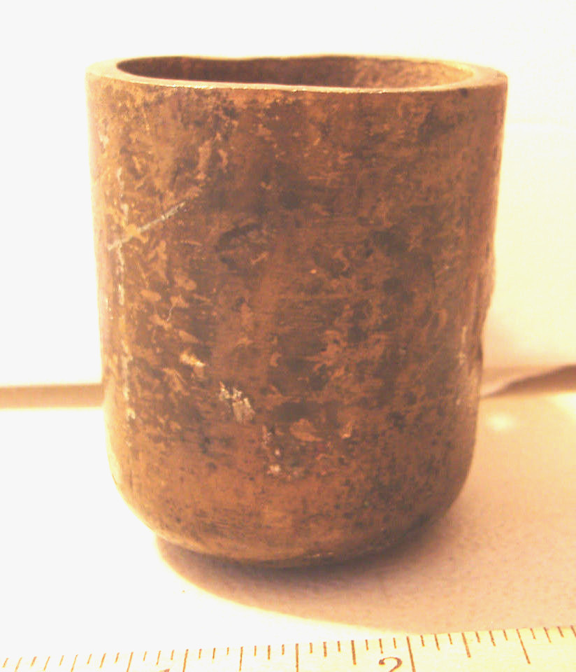 VINTAGE~SMALL HEAVY METAL HANDLE CUP~ROUNDED BOTTOM~OPENING ON SIDE